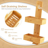 NNECW 2-Tier Waterproof Bamboo Hanging Shower Caddy with 2 Hooks