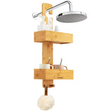 NNECW 2-Tier Waterproof Bamboo Hanging Shower Caddy with 2 Hooks