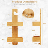 NNECW 2-Tier Waterproof Bamboo Hanging Shower Caddy with 2 Hooks