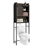 NNECW Freestanding Over-The-Toilet Storage Cabinet with Sliding Barn Door-Brown