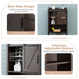 NNECW Freestanding Over-The-Toilet Storage Cabinet with Sliding Barn Door-Brown