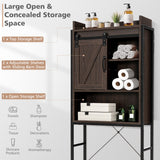 NNECW Freestanding Over-The-Toilet Storage Cabinet with Sliding Barn Door-Brown
