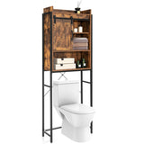 NNECW Freestanding Over-The-Toilet Storage Cabinet with Sliding Barn Door-Coffee