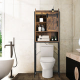 NNECW Freestanding Over-The-Toilet Storage Cabinet with Sliding Barn Door-Coffee