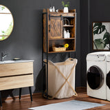 NNECW Freestanding Over-The-Toilet Storage Cabinet with Sliding Barn Door-Coffee