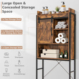 NNECW Freestanding Over-The-Toilet Storage Cabinet with Sliding Barn Door-Coffee