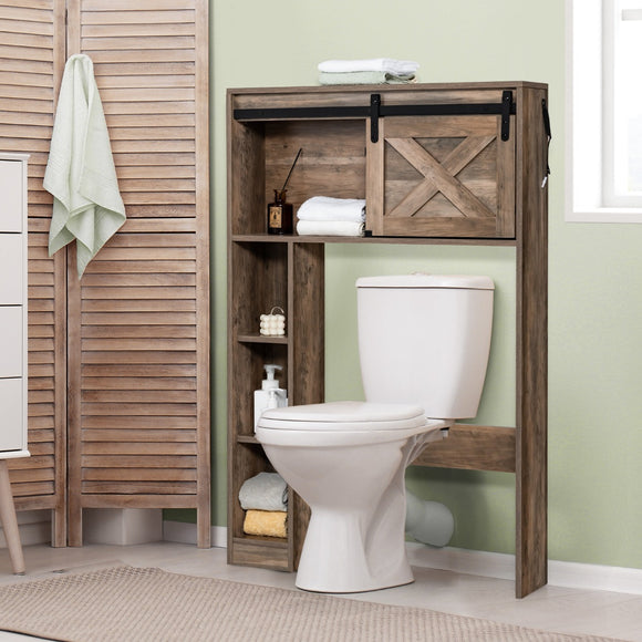 NNECW Over The Toilet Storage Cabinet with Sliding Barn Door & Shelves