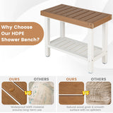 NNECW 2-Tier Waterproof Shower Bench with Storage Shelf & Anti-slip Pads