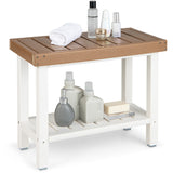 NNECW 2-Tier Waterproof Shower Bench with Storage Shelf & Anti-slip Pads