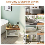 NNECW 2-Tier Waterproof Shower Bench with Storage Shelf & Anti-slip Pads