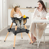 NNECW 5-in-1 Convertible Wooden High Chair for Toddlers-Coffee