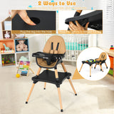 NNECW 5-in-1 Convertible Wooden High Chair for Toddlers-Coffee
