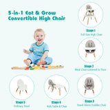 NNECW 5 in 1 Convertible Wooden High Chair for Babies