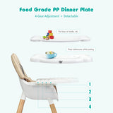 NNECW 5-in-1 Convertible Wooden High Chair for Toddlers-Beige