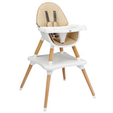 NNECW 5-in-1 Convertible Wooden High Chair for Toddlers-Beige