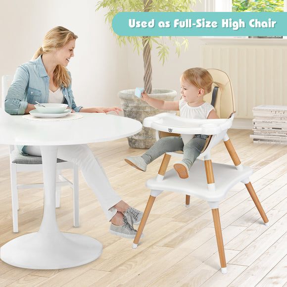 NNECW 5-in-1 Convertible Wooden High Chair for Toddlers-Beige