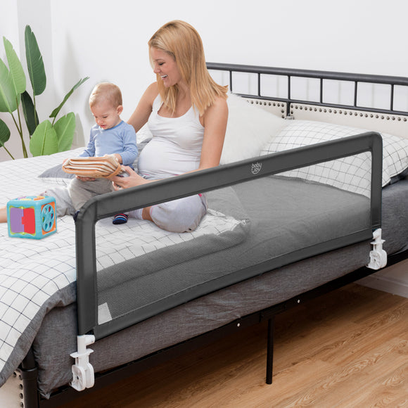 NNECW Height Adjustable Bed Rail with Mesh Cloth for Toddlers-Gray