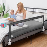 NNECW Height Adjustable Bed Rail with Mesh Cloth for Toddlers-Gray