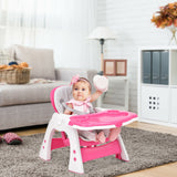 NNECW 3 in 1 Convertible Baby High Chair with Feeding Tray-Pink