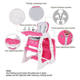 NNECW 3 in 1 Convertible Baby High Chair with Feeding Tray-Pink