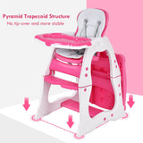 NNECW 3 in 1 Convertible Baby High Chair with Feeding Tray-Pink