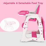 NNECW 3 in 1 Convertible Baby High Chair with Feeding Tray-Pink