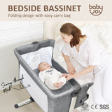 NNECW Adjustable Height Baby Bassinet Cot with Mattress & Carry Bag