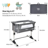 NNECW Adjustable Height Baby Bassinet Cot with Mattress & Carry Bag