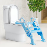 NNECW Height-Adjustable Foldable Potty Seat with Non-Slip Step for Kids Aged 2 to 7 Years Old-Blue