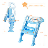 NNECW Height-Adjustable Foldable Potty Seat with Non-Slip Step for Kids Aged 2 to 7 Years Old-Blue