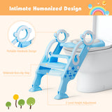 NNECW Height-Adjustable Foldable Potty Seat with Non-Slip Step for Kids Aged 2 to 7 Years Old-Blue
