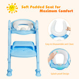 NNECW Height-Adjustable Foldable Potty Seat with Non-Slip Step for Kids Aged 2 to 7 Years Old-Blue