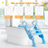 NNECW Height-Adjustable Foldable Potty Seat with Non-Slip Step for Kids Aged 2 to 7 Years Old-Blue