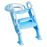 NNECW Height-Adjustable Foldable Potty Seat with Non-Slip Step for Kids Aged 2 to 7 Years Old-Blue