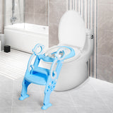 NNECW Height-Adjustable Foldable Potty Seat with Non-Slip Step for Kids Aged 2 to 7 Years Old-Blue