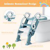 NNECW Height-Adjustable Foldable Potty Seat with Non-Slip Step for Kids Aged 2 to 7 Years Old-Green