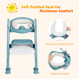 NNECW Height-Adjustable Foldable Potty Seat with Non-Slip Step for Kids Aged 2 to 7 Years Old-Green