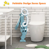 NNECW Height-Adjustable Foldable Potty Seat with Non-Slip Step for Kids Aged 2 to 7 Years Old-Green