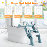 NNECW Height-Adjustable Foldable Potty Seat with Non-Slip Step for Kids Aged 2 to 7 Years Old-Green