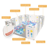 NNECW 16-Panel Foldable Baby Playpen with Safety Lock and Non-slip Foot Mats