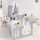 NNECW 16-Panel Foldable Baby Playpen with Safety Lock and Non-slip Foot Mats