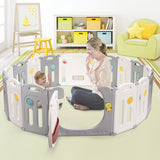 NNECW 16-Panel Foldable Baby Playpen with Safety Lock and Non-slip Foot Mats