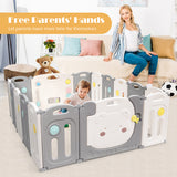 NNECW 16-Panel Foldable Baby Playpen with Safety Lock and Non-slip Foot Mats