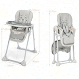 NNECW Baby Foldable Convertible High Chair with Adjustable Height Recline-Grey