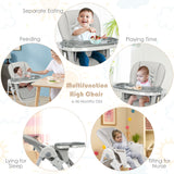 NNECW Baby Foldable Convertible High Chair with Adjustable Height Recline-Grey