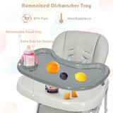 NNECW Baby Foldable Convertible High Chair with Adjustable Height Recline-Grey