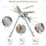 NNECW Baby Foldable Convertible High Chair with Adjustable Height Recline-Grey