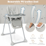NNECW Baby Foldable Convertible High Chair with Adjustable Height Recline-Grey