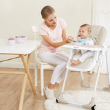 NNECW Baby Foldable Convertible High Chair with Adjustable Height Recline-Beige