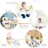 NNECW Baby Foldable Convertible High Chair with Adjustable Height Recline-Beige